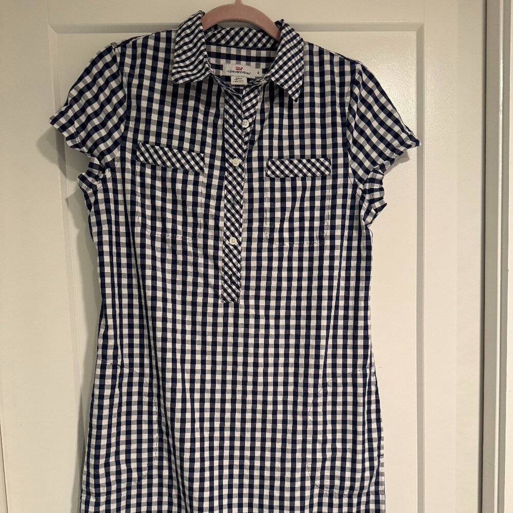 Womens Vineyard Vines Gingham Shirt Dress, Navy and White Size 6